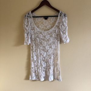 Wet Seal White Lace Shirt Womens Sz XL